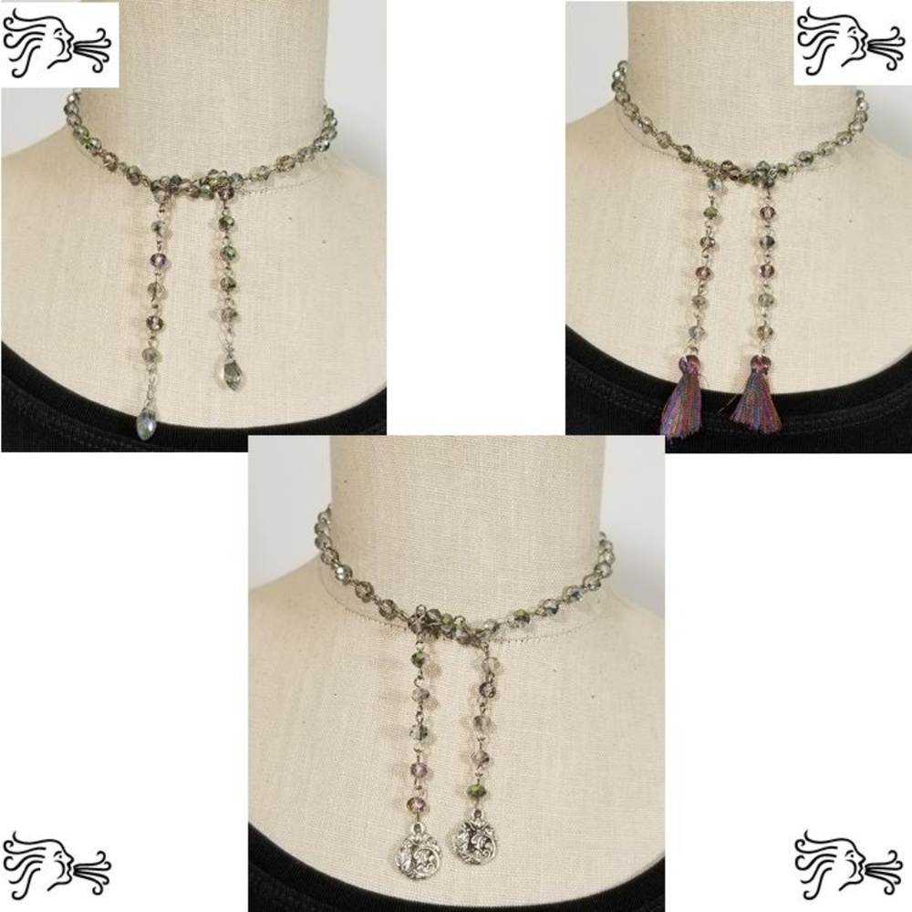Iridescent Small Crystal Chain Silver Necklace